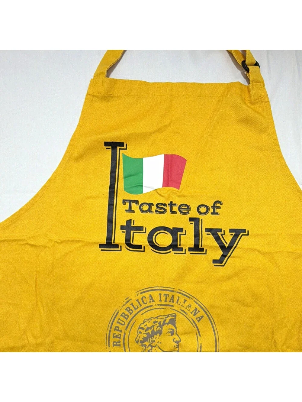 Yellow Bib Apron Taste of Italy Graphic Print Cotton Adjustable Neck One Size